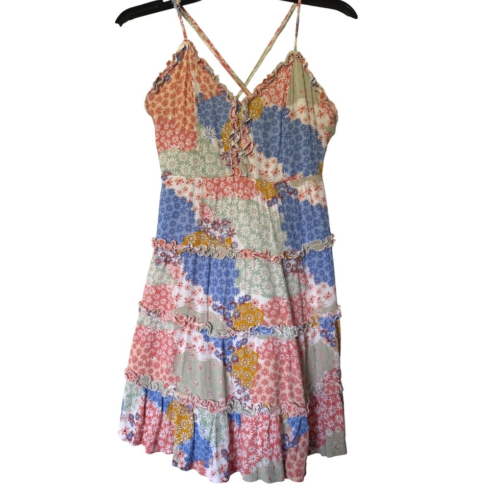 Forever 21 Floral Patchwork Tiered Ruffle Mini Dress Small